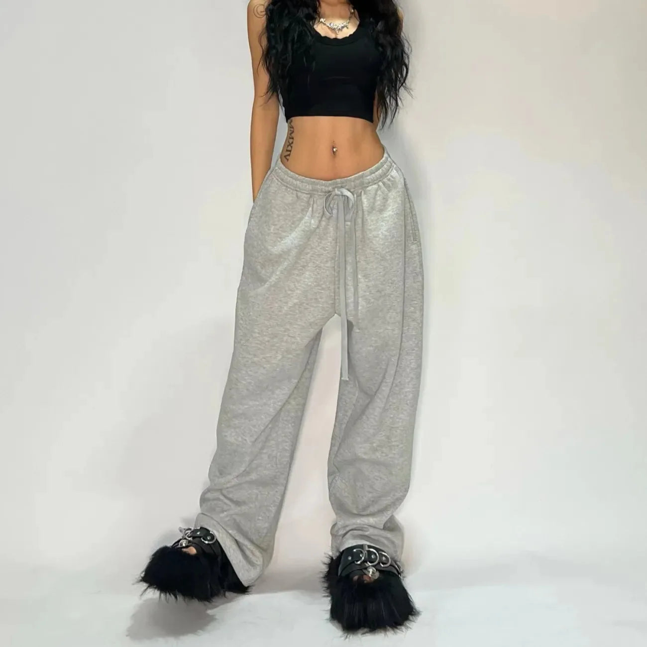 Y2K Embroidered Black Gray Casual Pants Camo Functional Tactical Functional Men'S Women'S Premium Jogging Drawstring Sweatpants