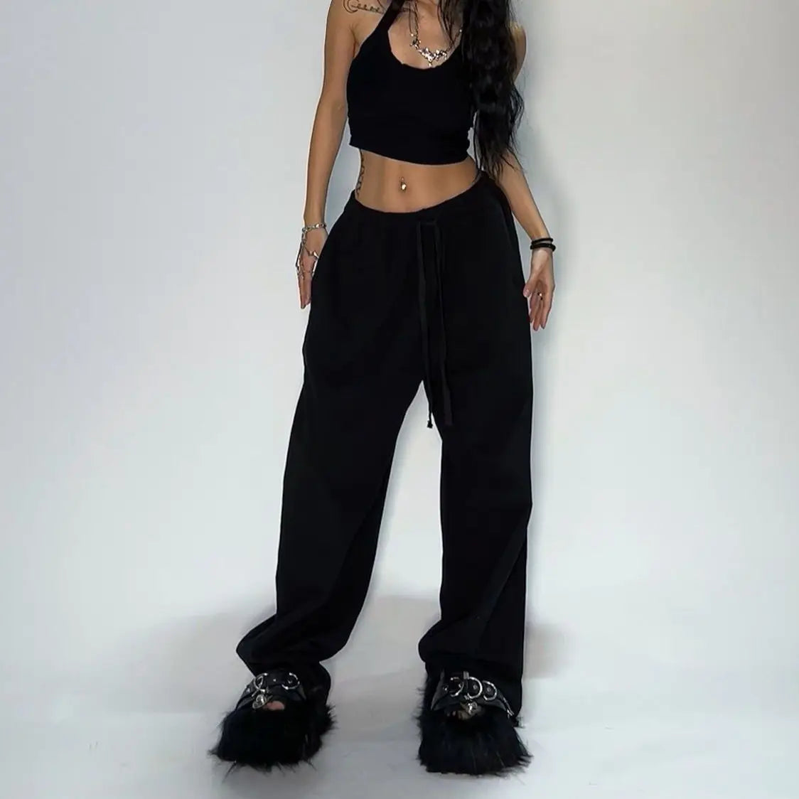 Y2K Embroidered Black Gray Casual Pants Camo Functional Tactical Functional Men'S Women'S Premium Jogging Drawstring Sweatpants