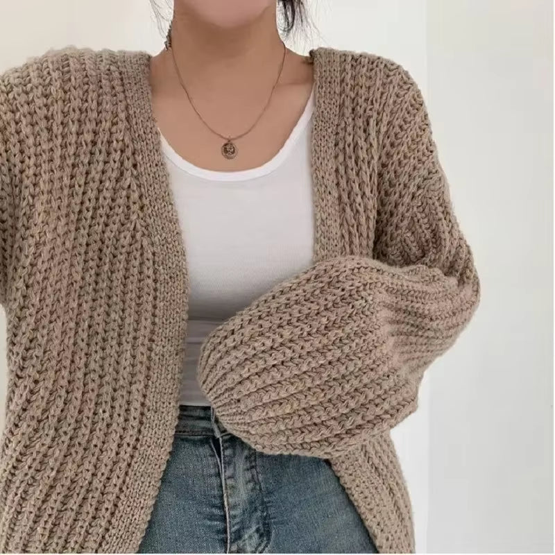 New 2024 Chic Korean Fashion Short Cardigans Knitted Poncho Women Summer Elegant Vintage Minimalist Lady Tops