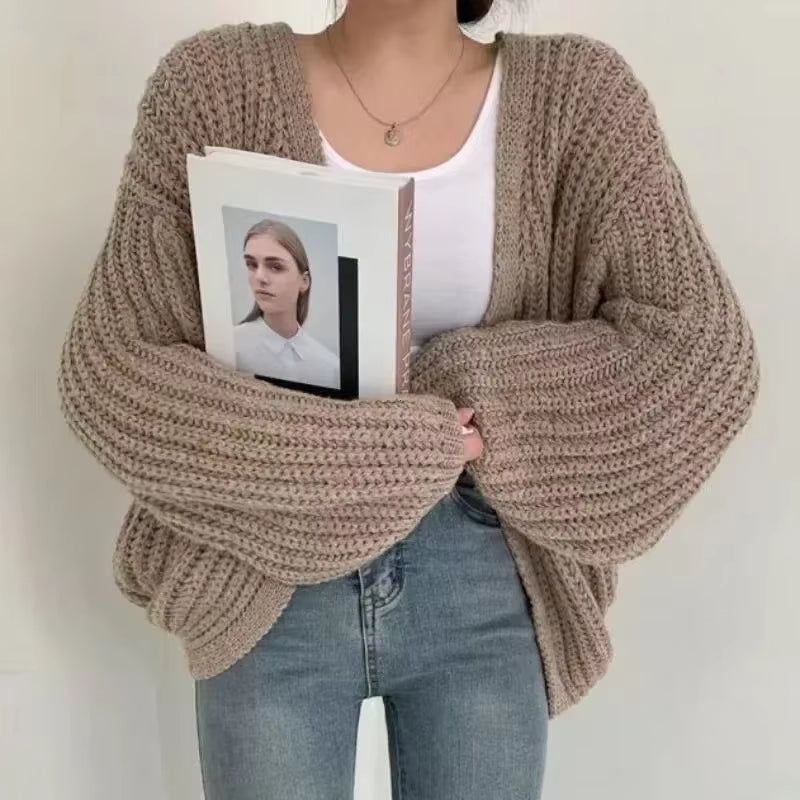 New 2024 Chic Korean Fashion Short Cardigans Knitted Poncho Women Summer Elegant Vintage Minimalist Lady Tops