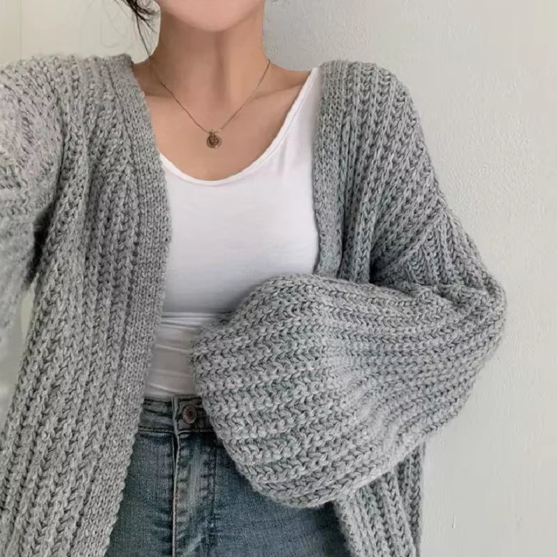 New 2024 Chic Korean Fashion Short Cardigans Knitted Poncho Women Summer Elegant Vintage Minimalist Lady Tops